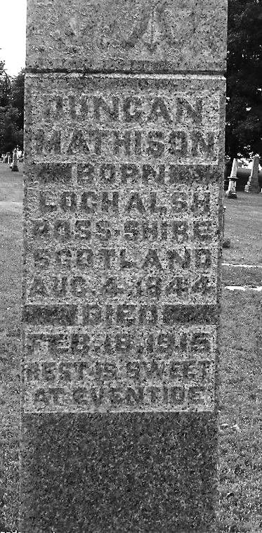 Photo of headstones/Duncan Mathison Headstone Kincardine Cemetery 1915 Bruce County Ontario Canada
